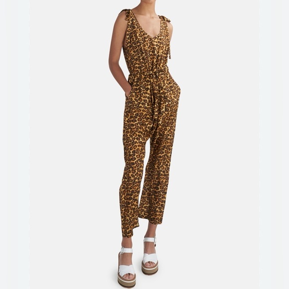Zimmermann Pants - Zimmermann Amelie Tie Shoulder 100% Silk Jumpsuit Leopard Print Size Small/6